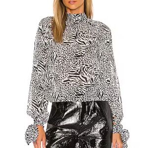 L'Academie - Animal Print Cropped Blouse - XXS (fits XXS-XS)